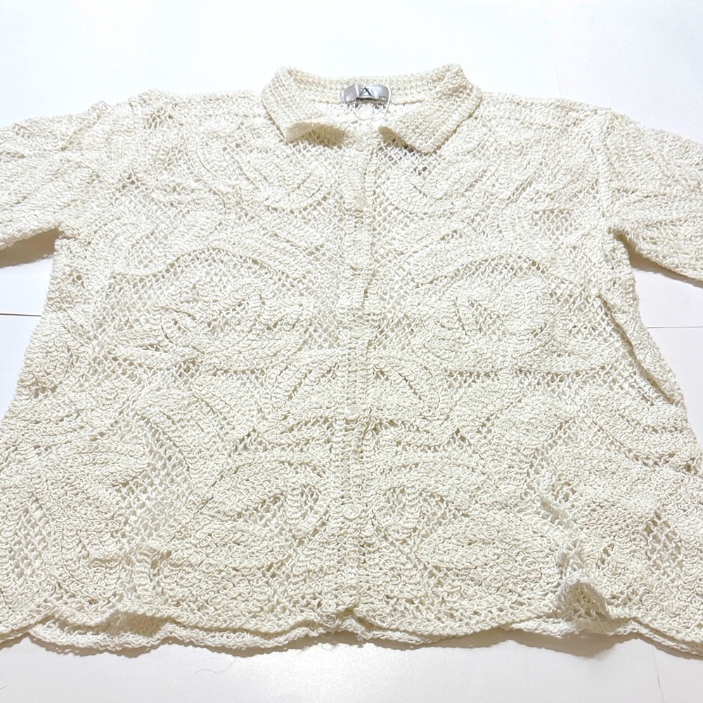 Elegant White Crochet Top and Pant Set